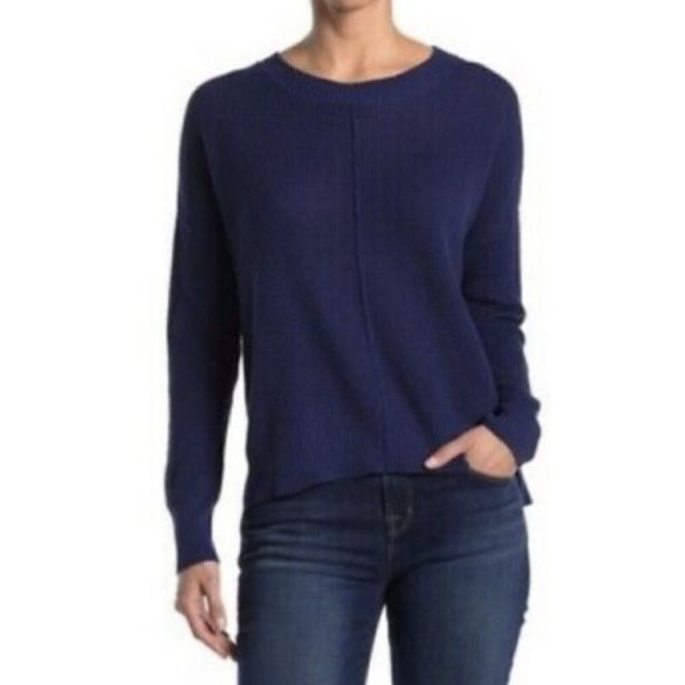 New Sweet Romeo Waffle Knit Oversize Seed Stitch Sweater Small Women Blue